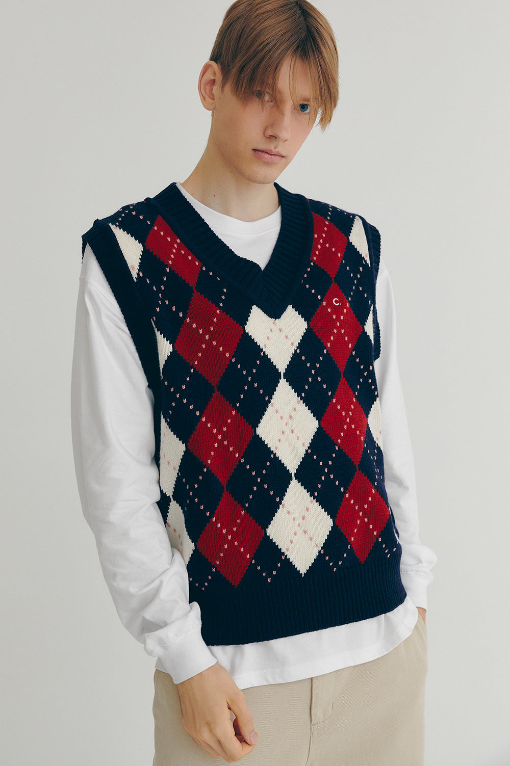 Argyle Wool Vest - Navy