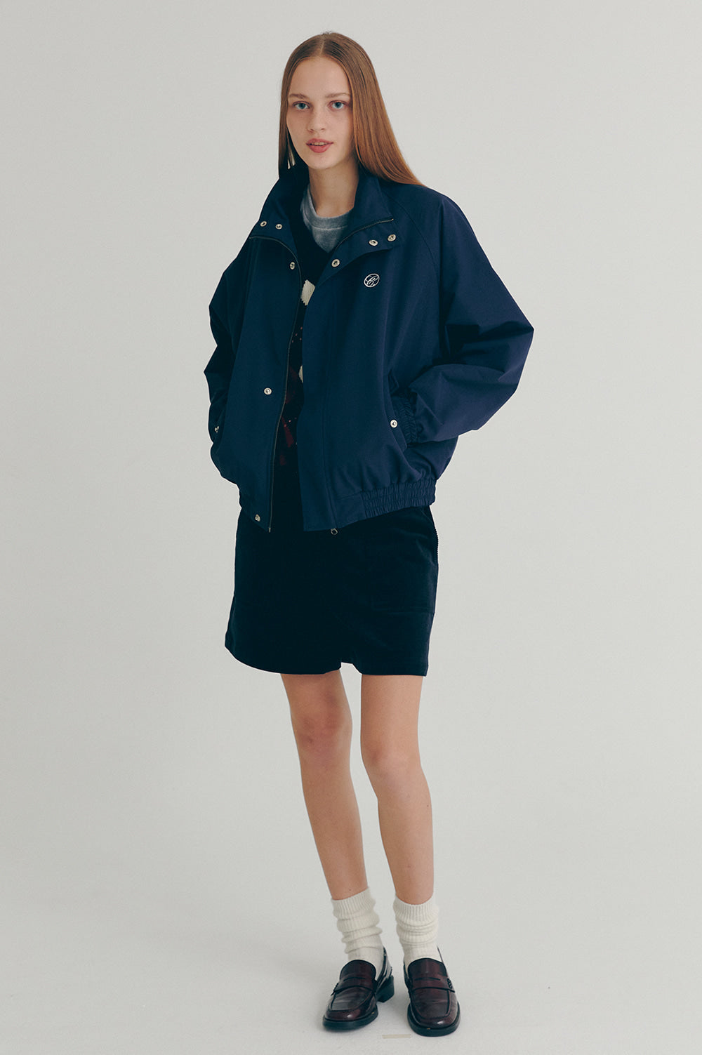 Embroidered Blouson - Navy