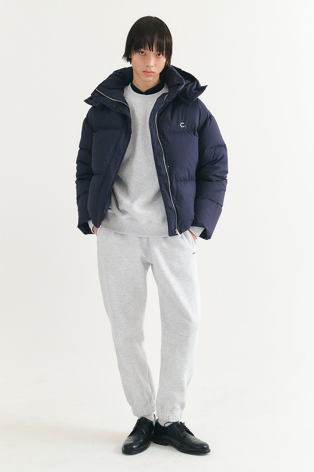 Hooded Quilted Down Jacket - Navy