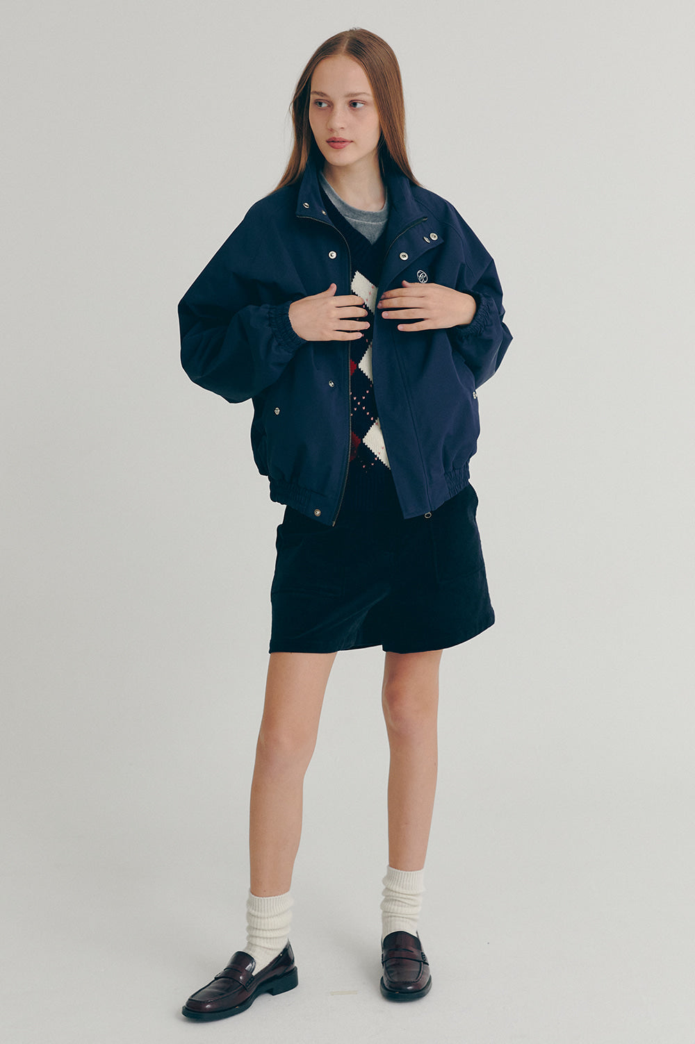 Embroidered Blouson - Navy