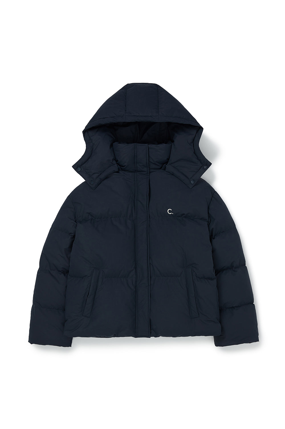 Hooded Quilted Down Jacket - Navy