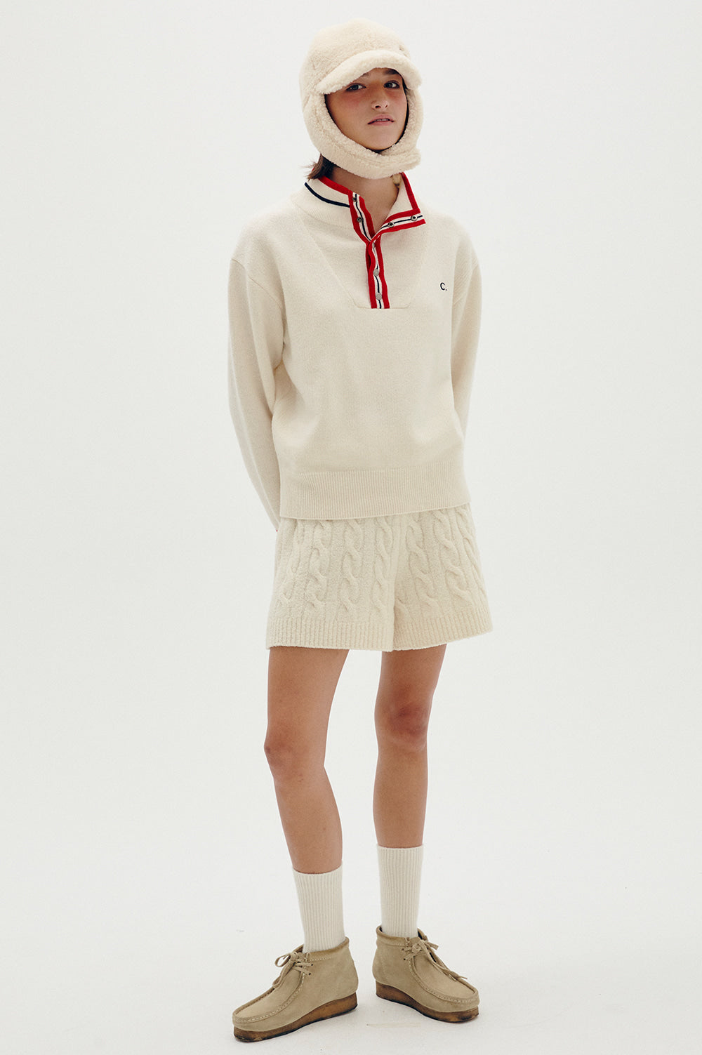 Cable Knit Shorts - Ivory