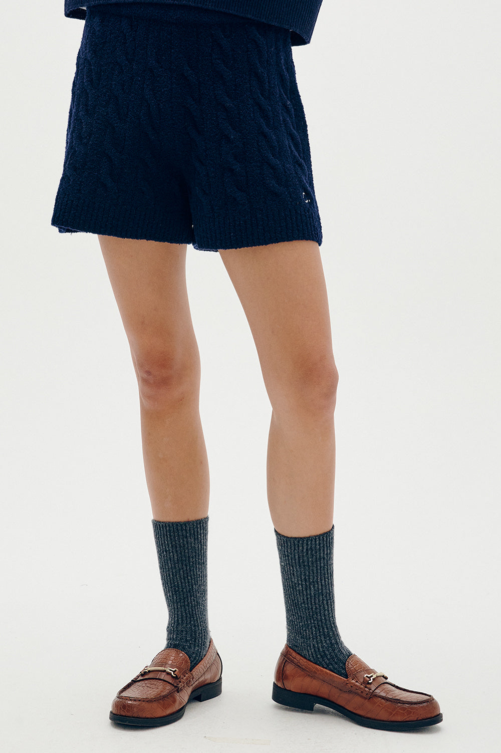 Cable Knit Shorts - Navy