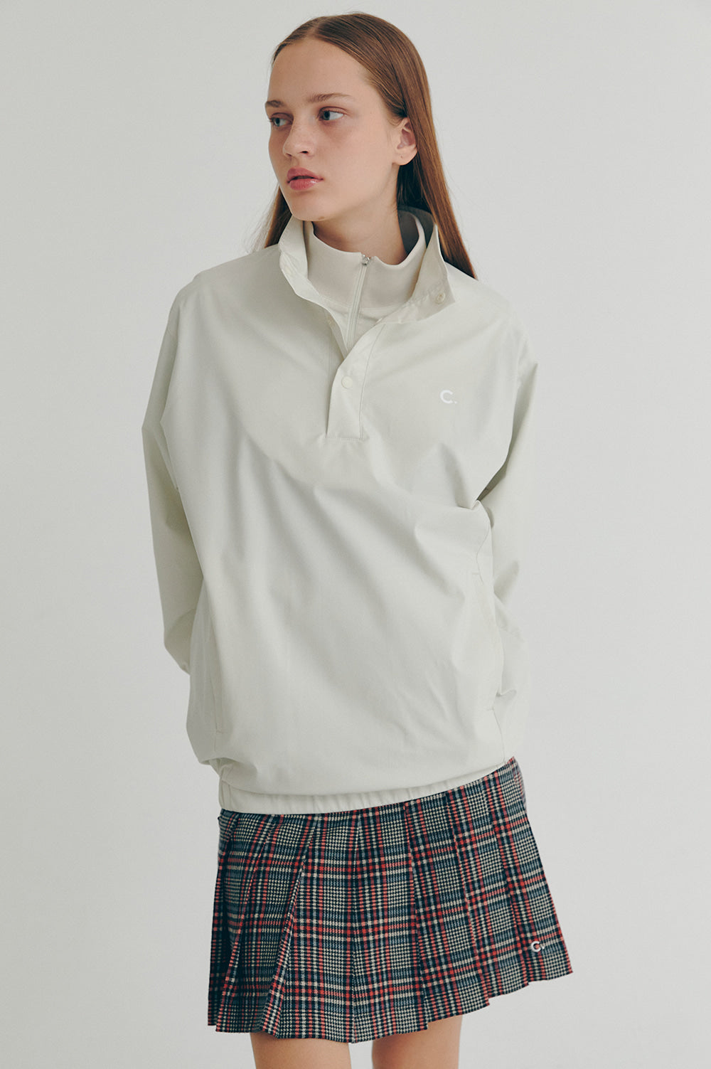 Layered High Neck Pullover - Light Beige