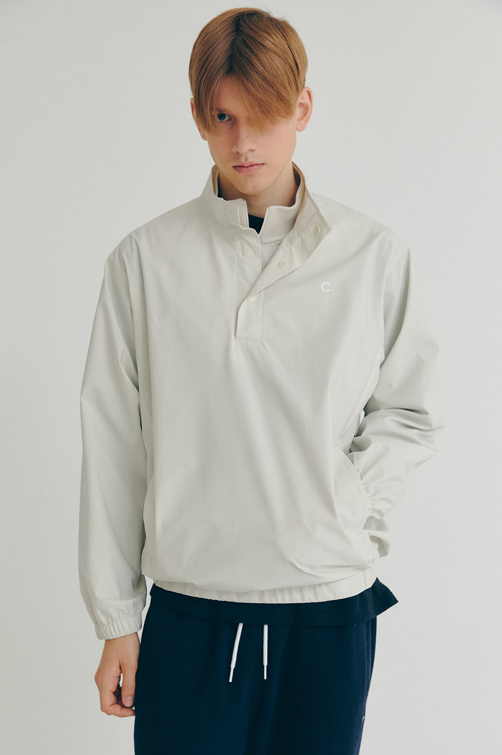 Layered High Neck Pullover - Light Beige