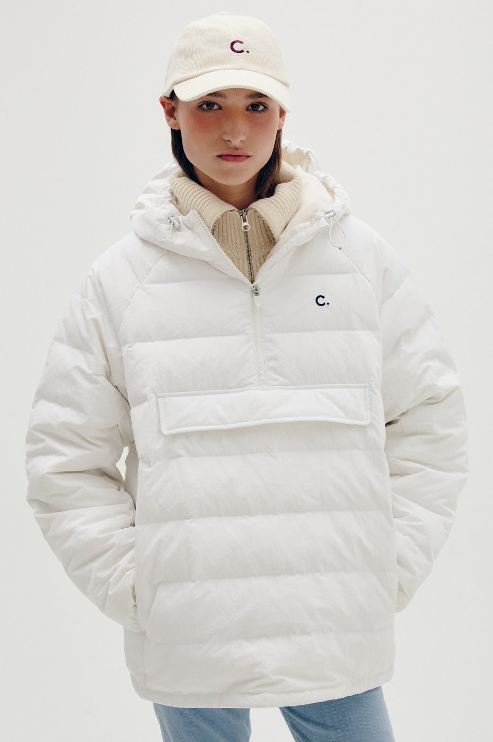 Half-Zip Down Anorak - White