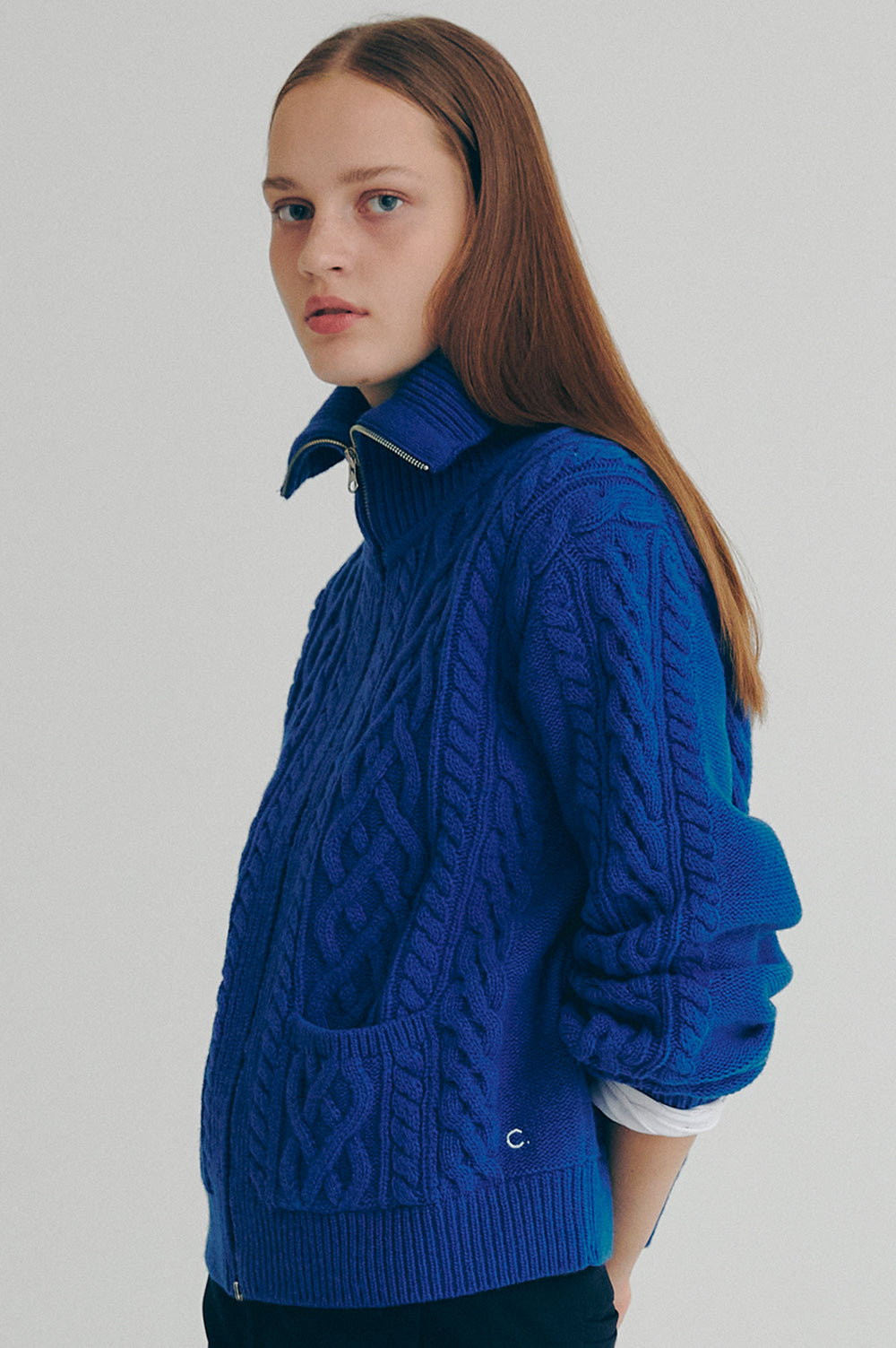 Wool Zipped Cardigan - Blue