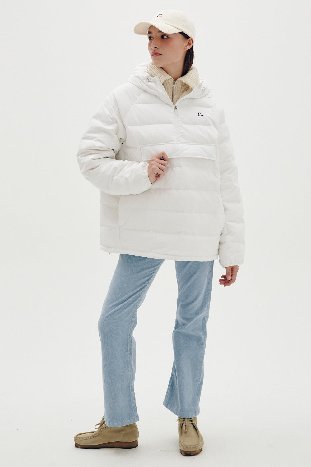 Half-Zip Down Anorak - White