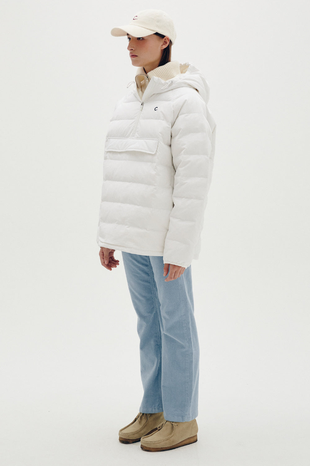 Half-Zip Down Anorak - White