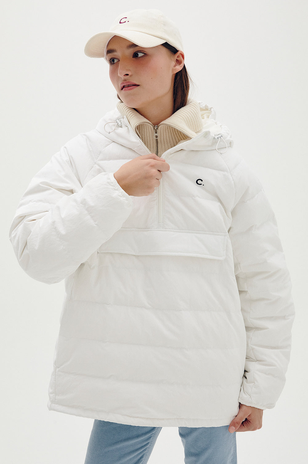 Half-Zip Down Anorak - White