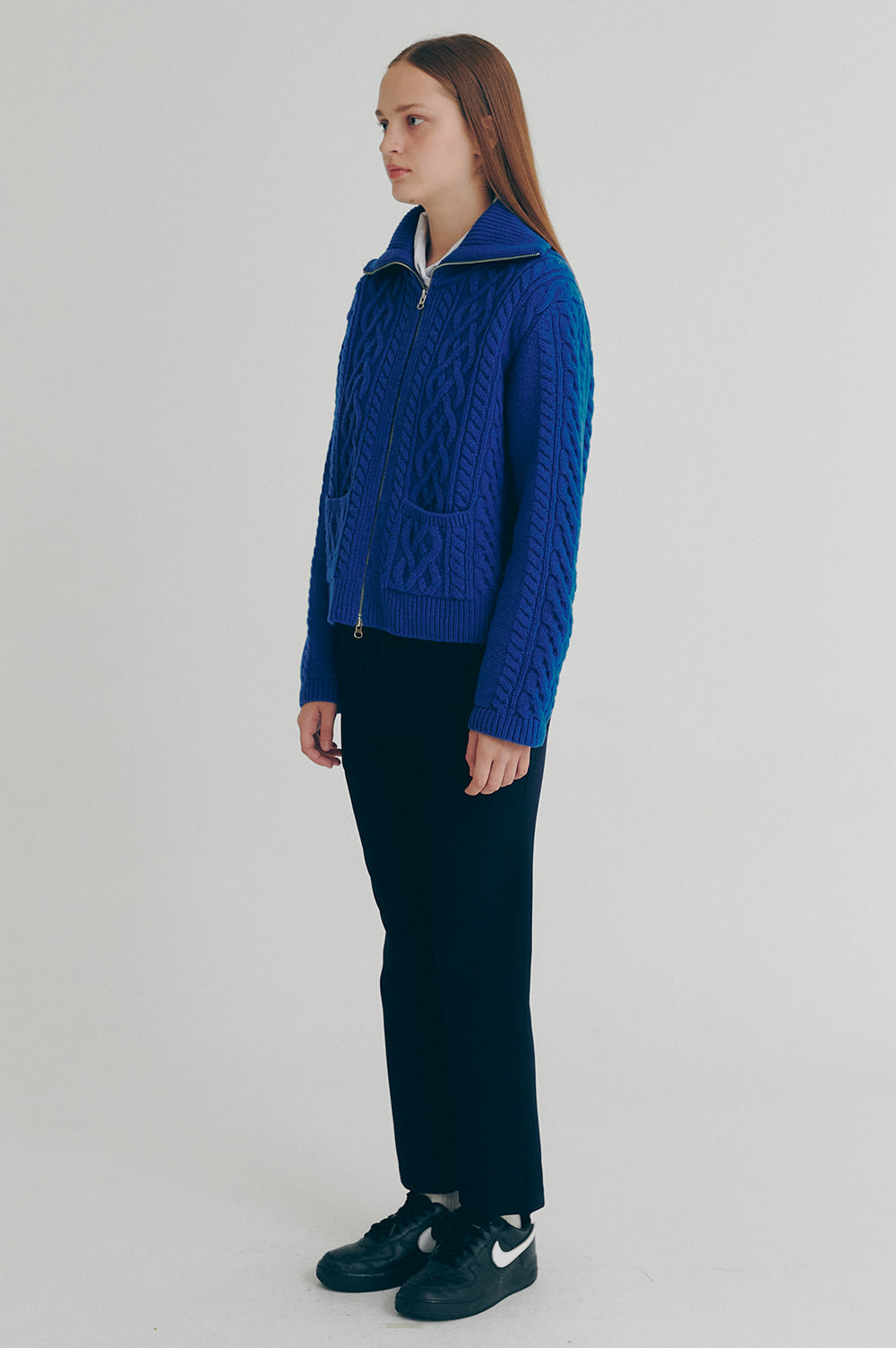 Wool Zipped Cardigan - Blue