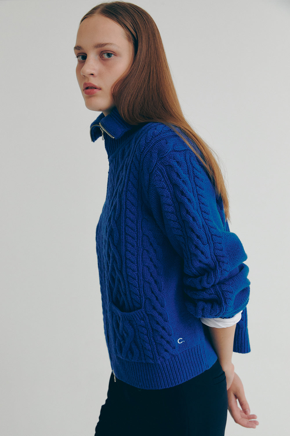 Wool Zipped Cardigan - Blue