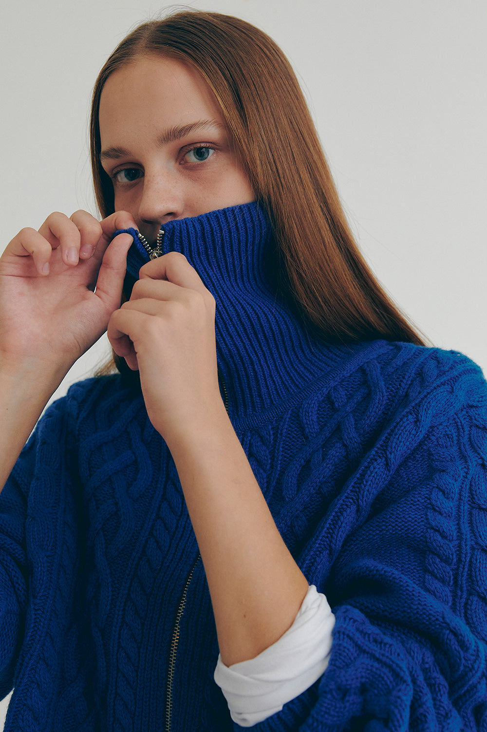 Wool Zipped Cardigan - Blue