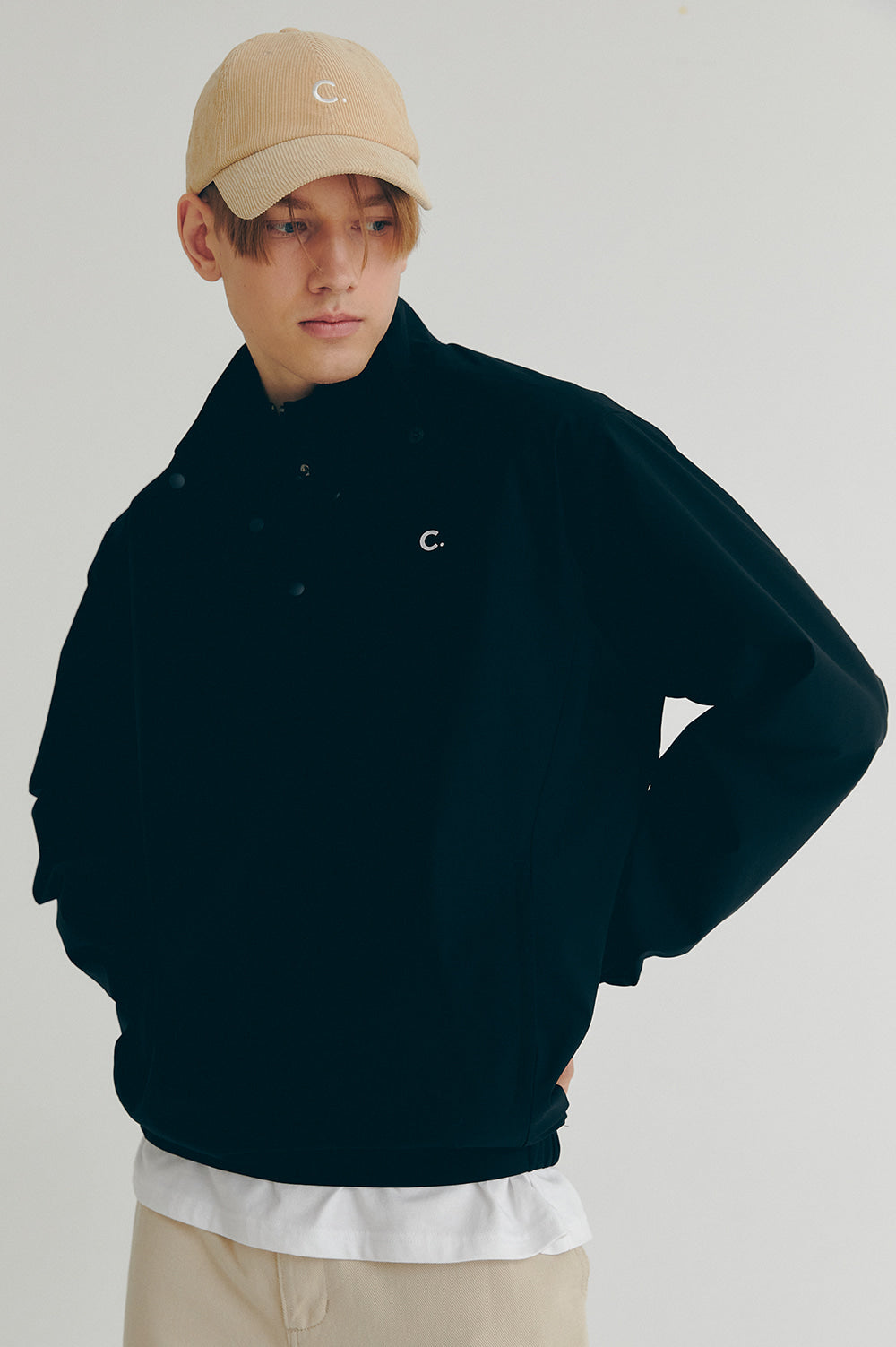 Layered High Neck Pullover - Black