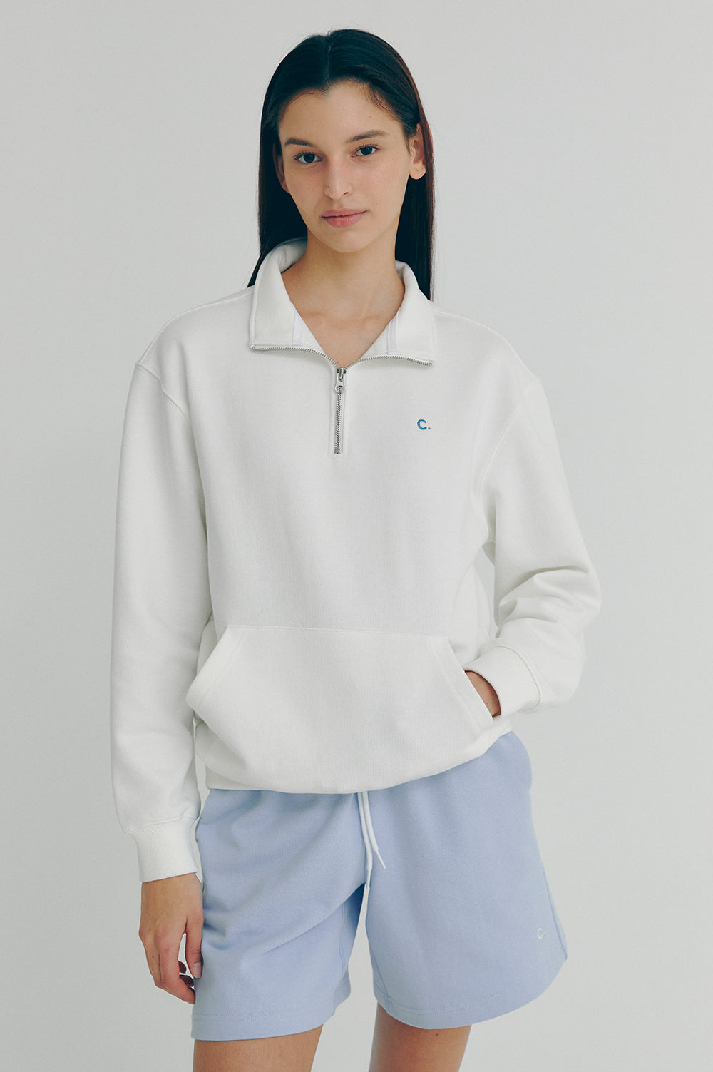 tandard Half-Zip Sweatshirt - White