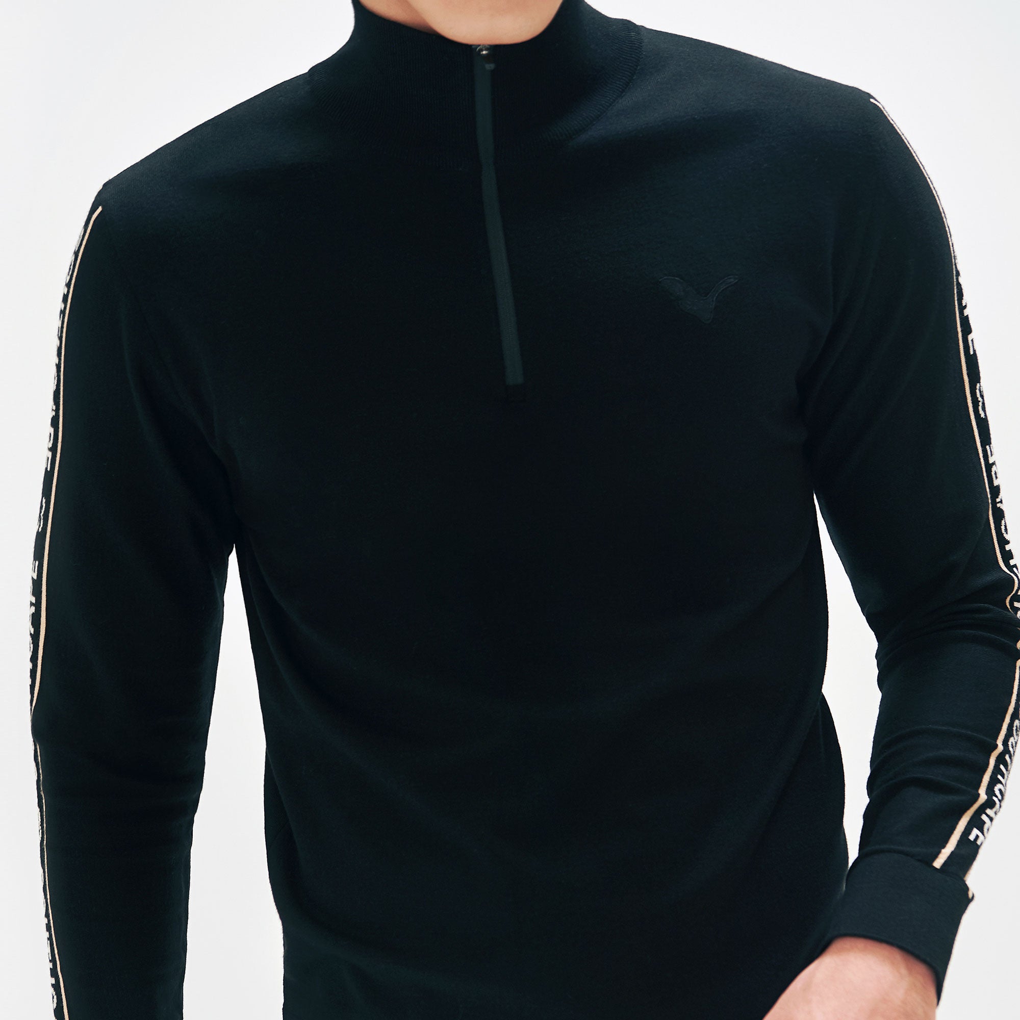 Men's Sleeve Logo Half Zip Up Knit - Black