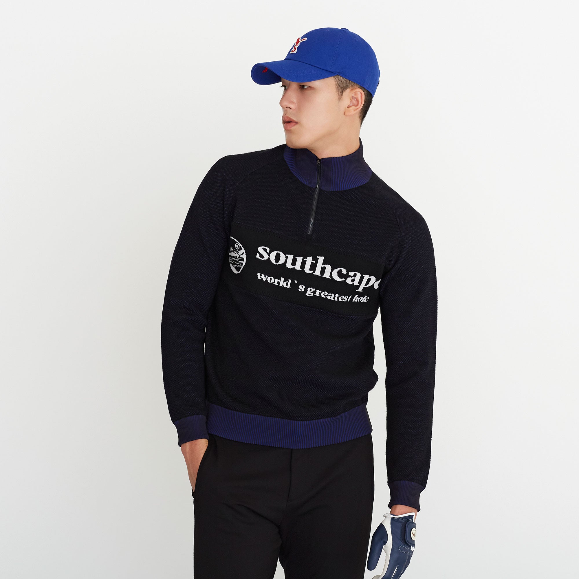 Men's half-zip-up logo pullover - black