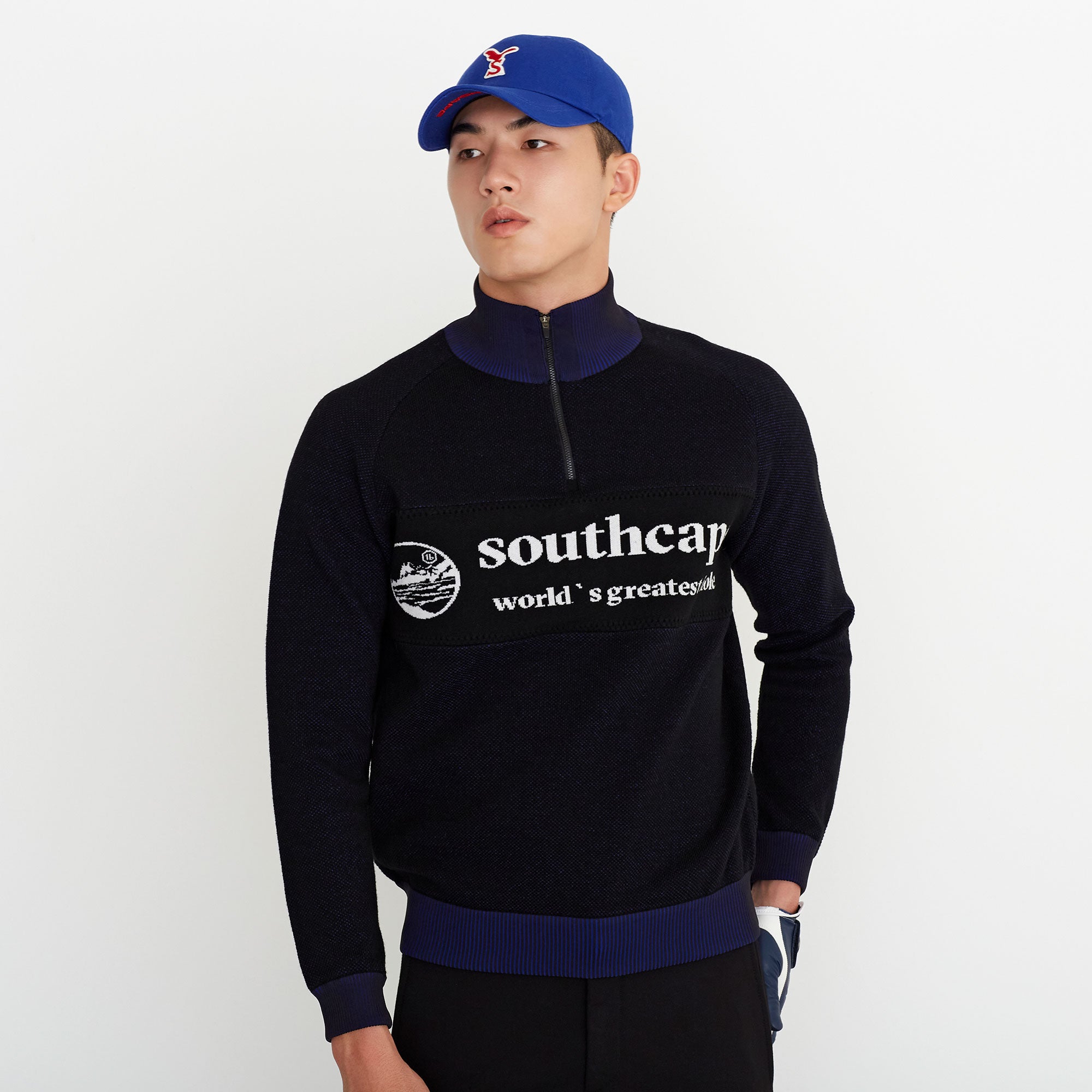 Men's half-zip-up logo pullover - black