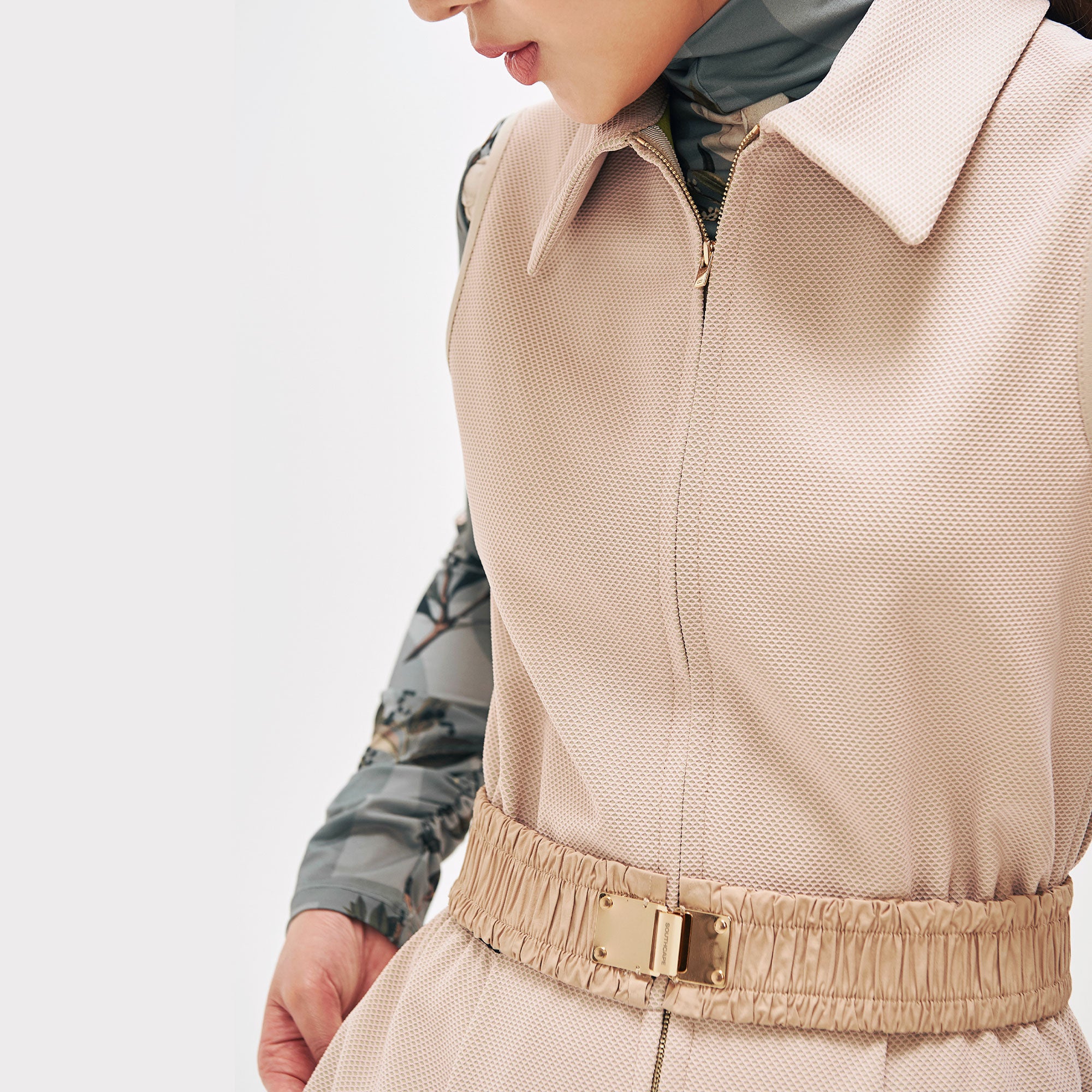 Women's Belted Zip-up Jumpsuit - Beige