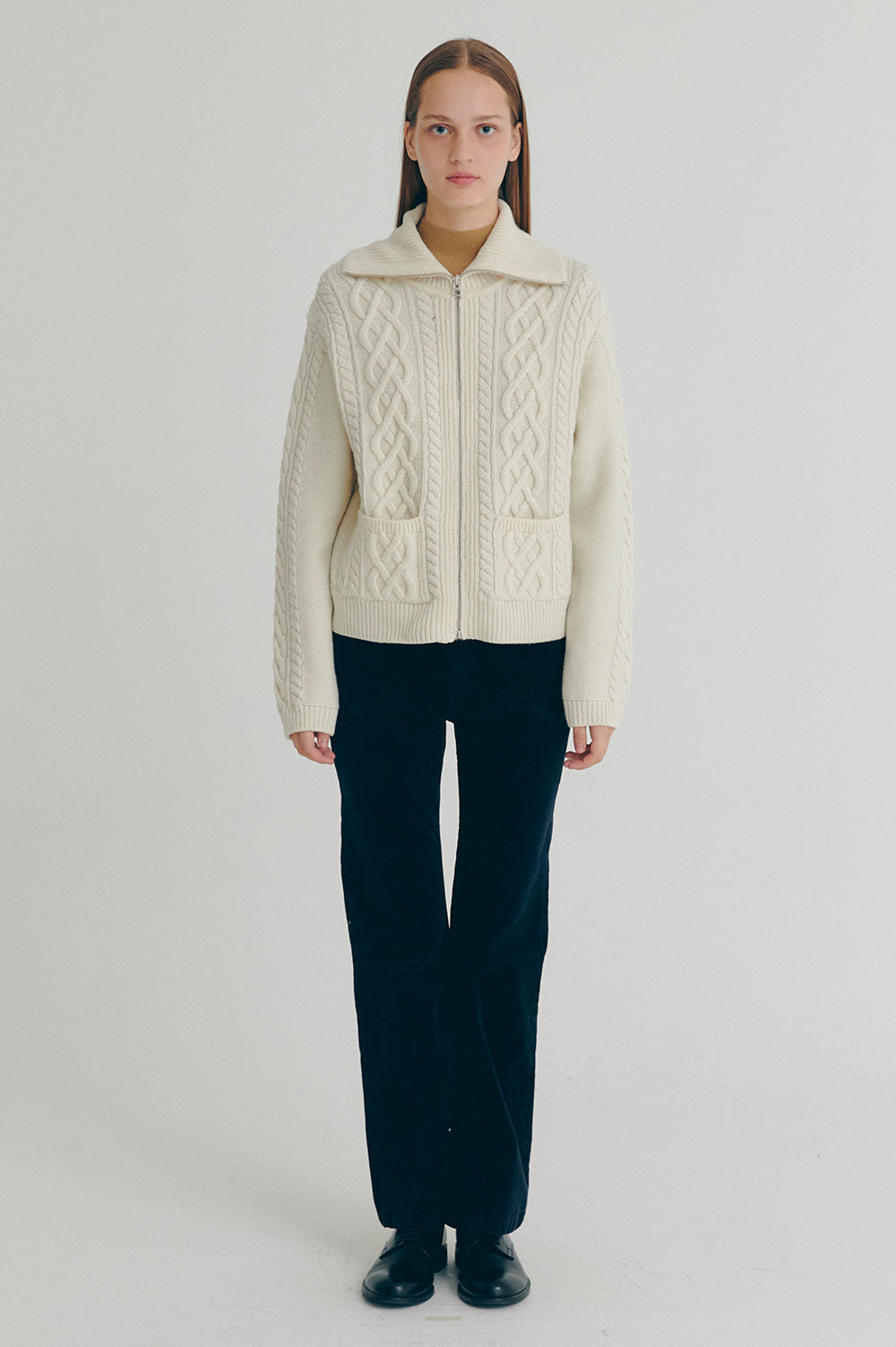 Wool Zipped Cardigan - Ivory