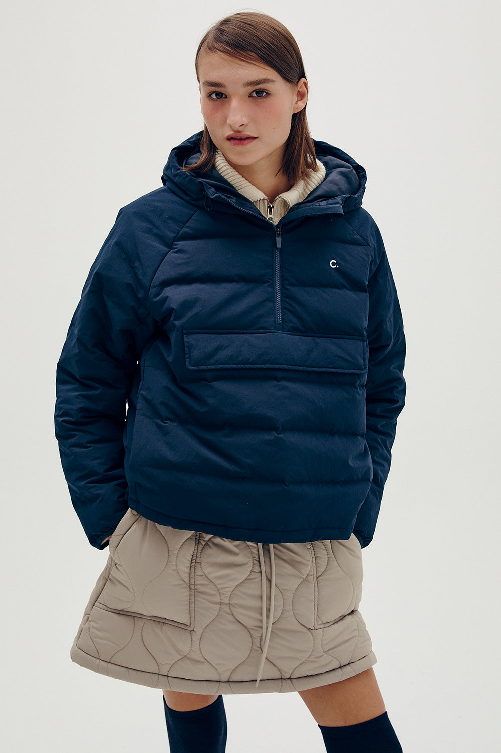 Half-Zip Down Anorak - Dark Navy