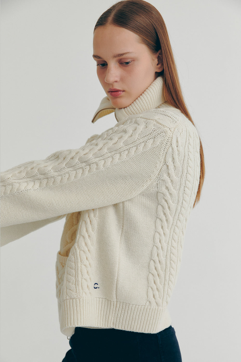 Wool Zipped Cardigan - Ivory