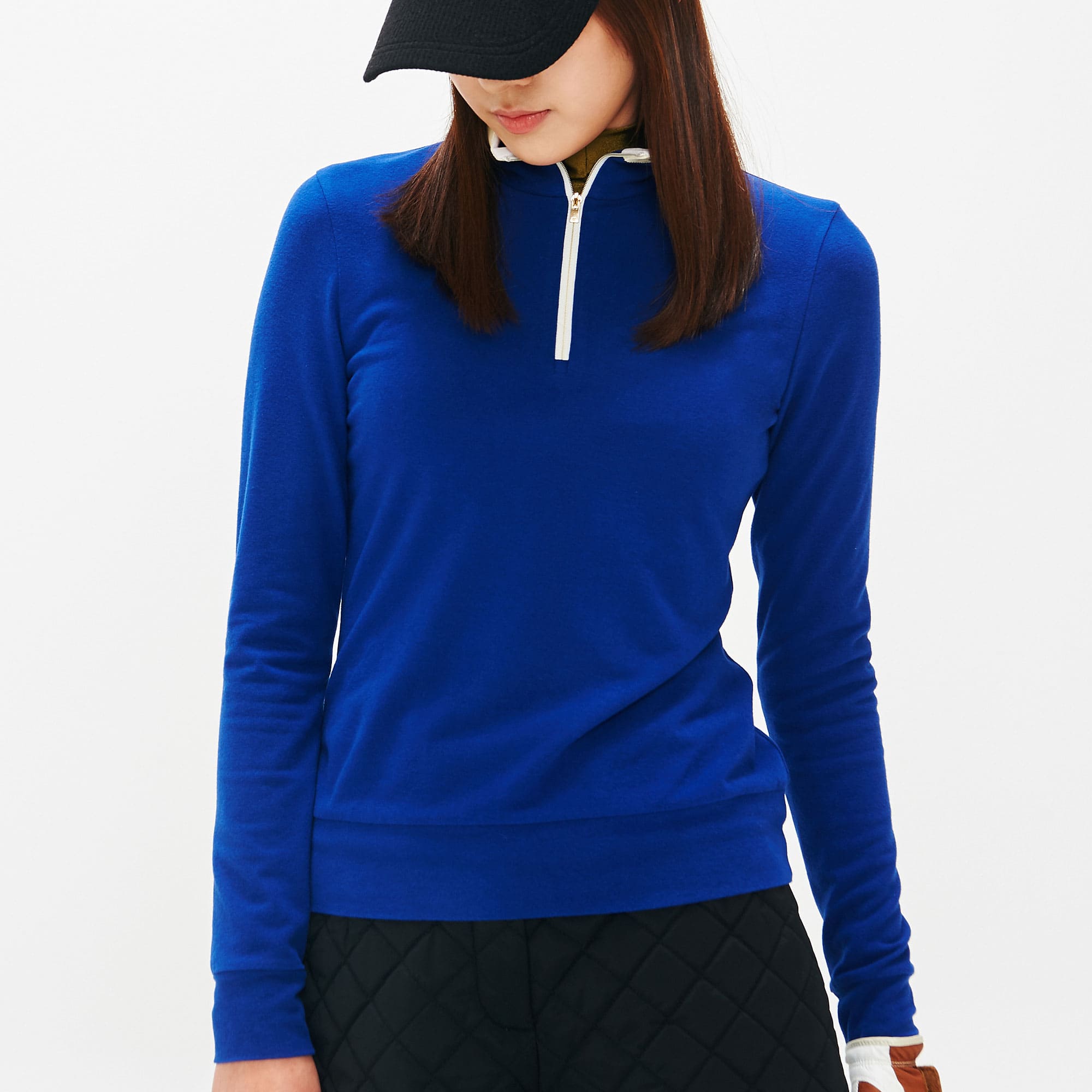 Women's Half Zip-up High Neck T-shirt - Blue