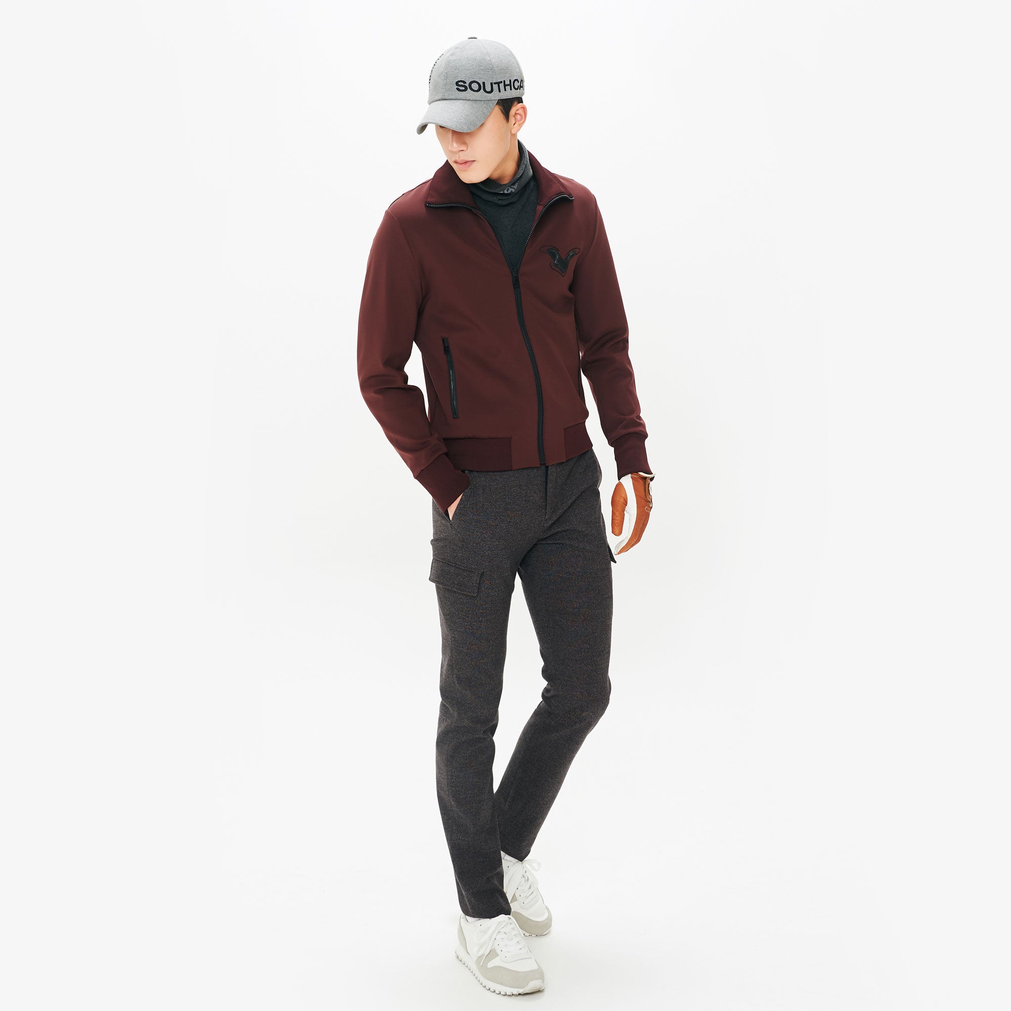 Men's High Neck Zip-up Outer - Burgundy