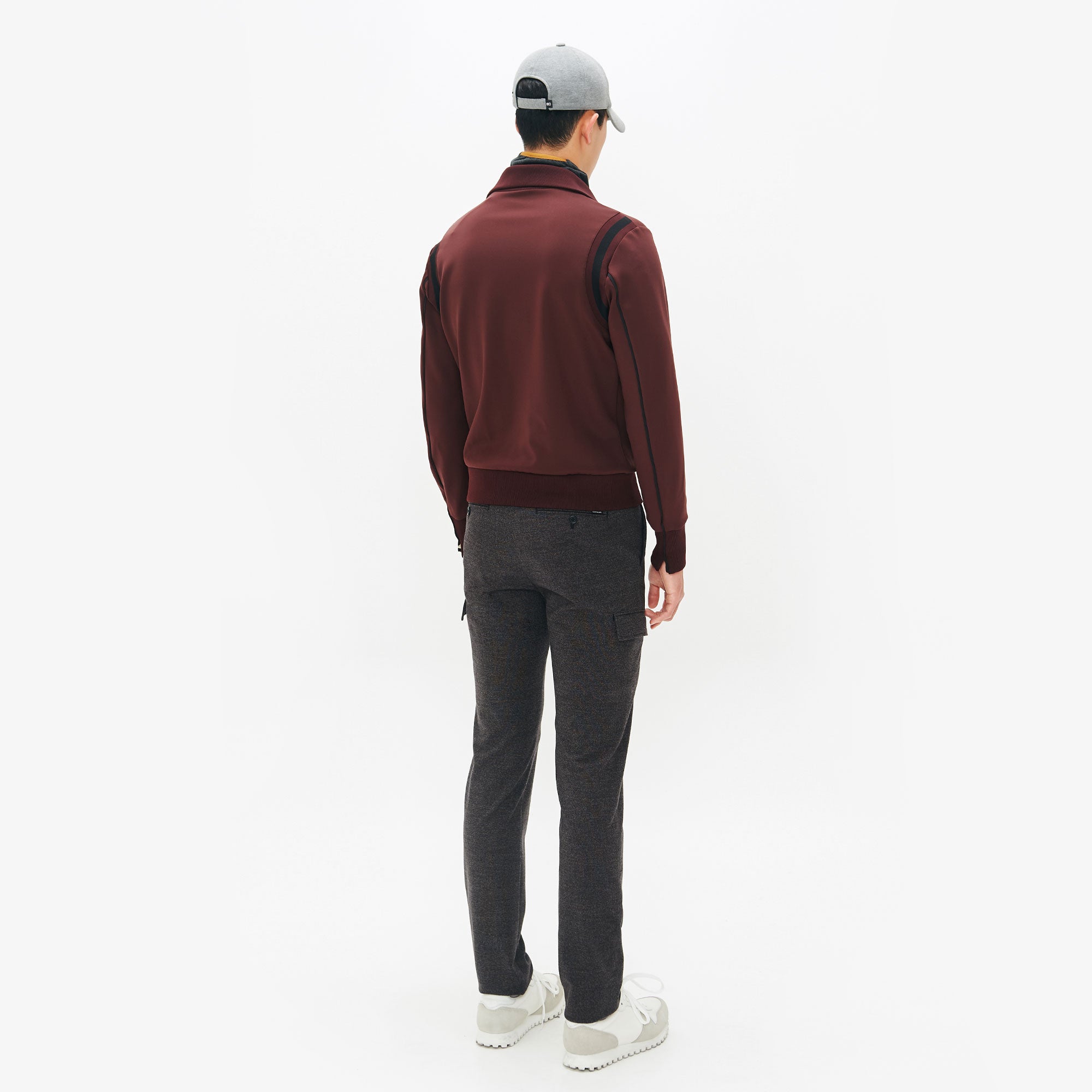 Men's High Neck Zip-up Outer - Burgundy