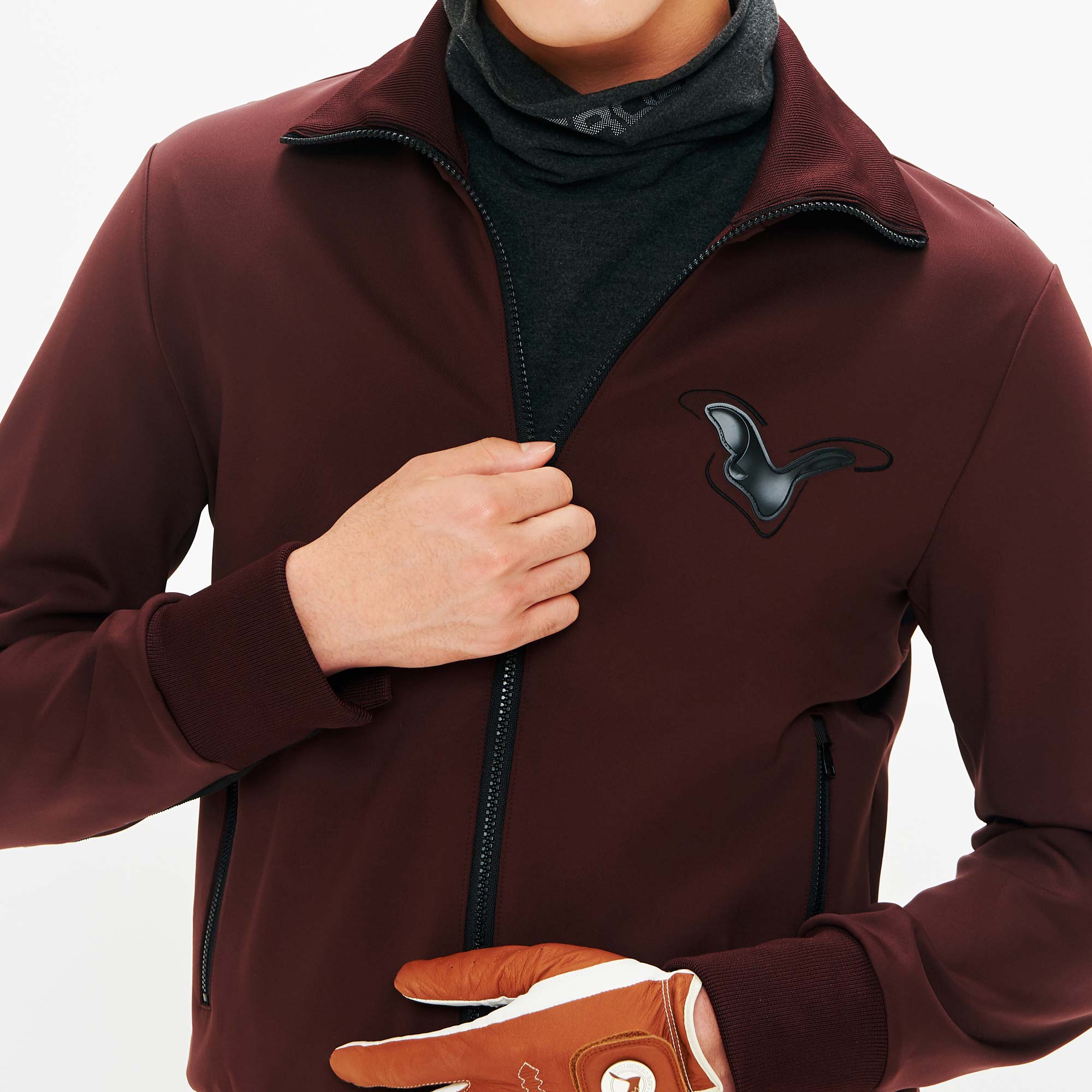 Men's High Neck Zip-up Outer - Burgundy