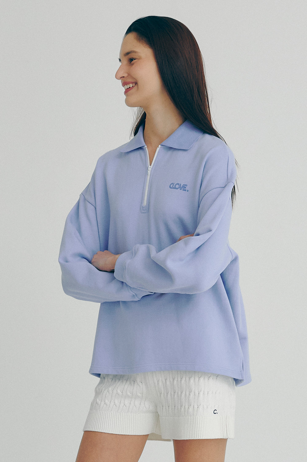 Logo Half-Zip T-Shirt - Sky Blue