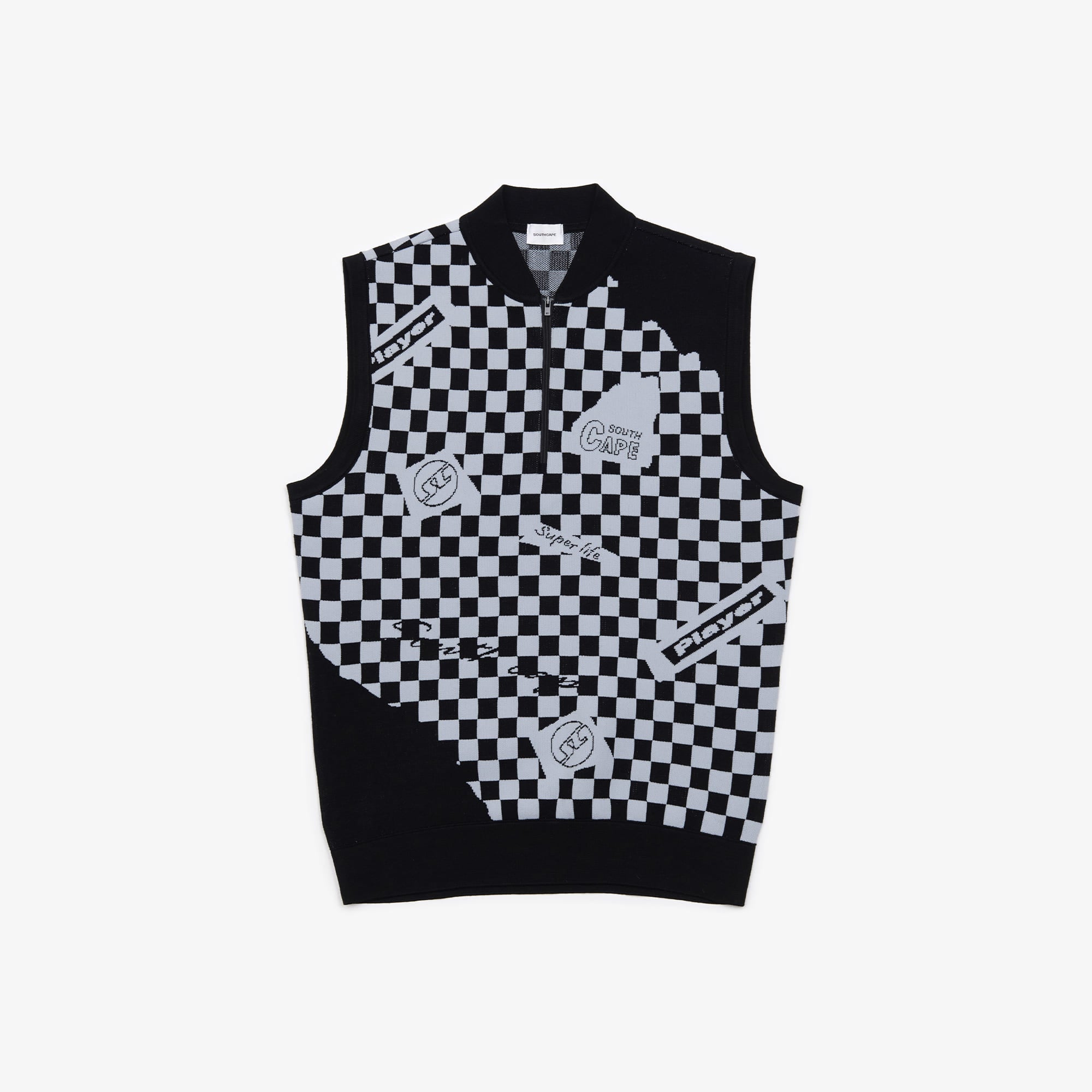 Men's Check Knit Vest - Black