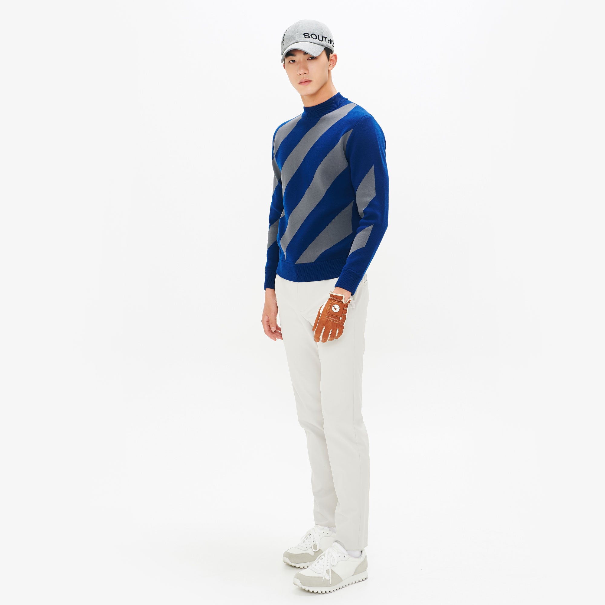 Men's color diagonal pullover knit - Navy