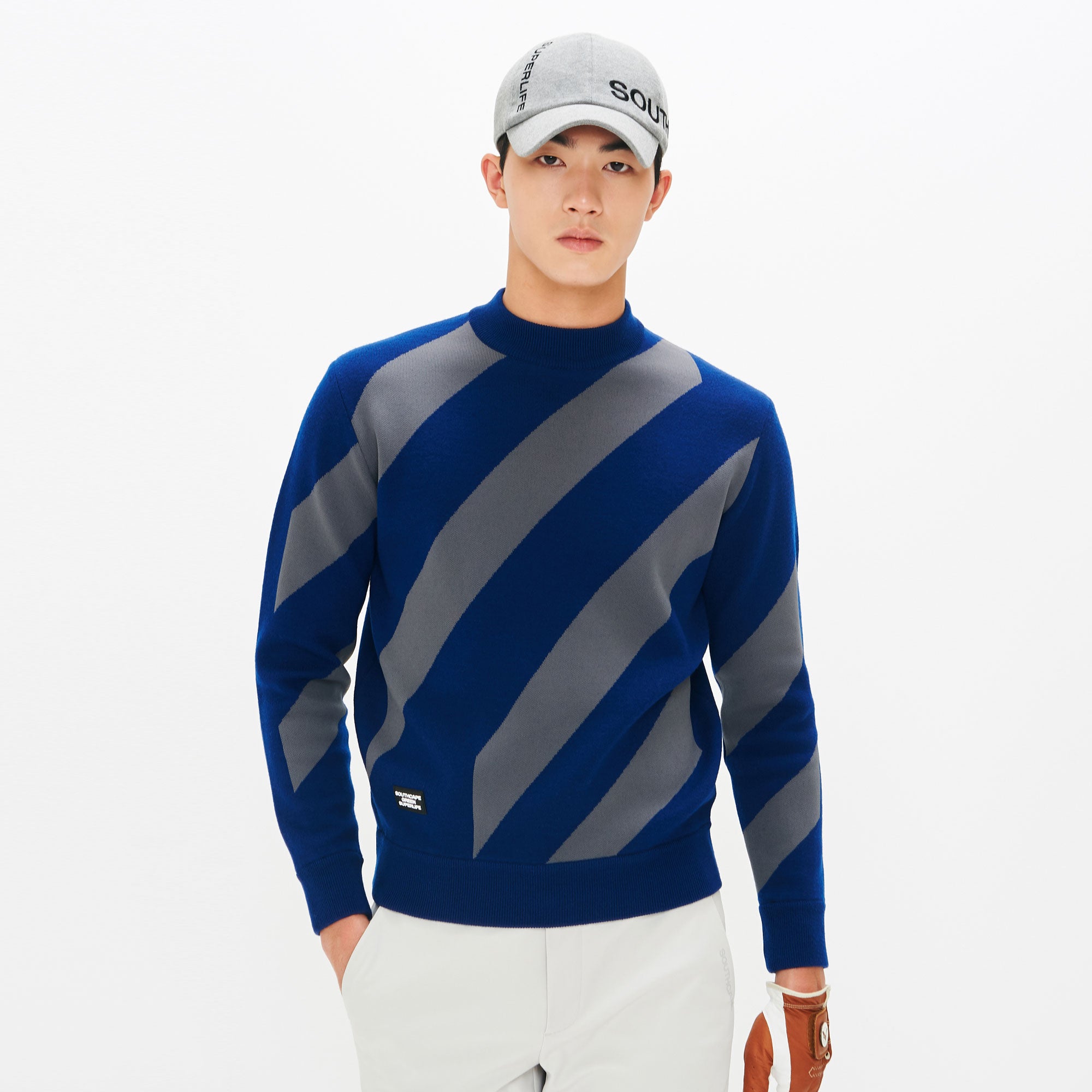 Men's color diagonal pullover knit - Navy