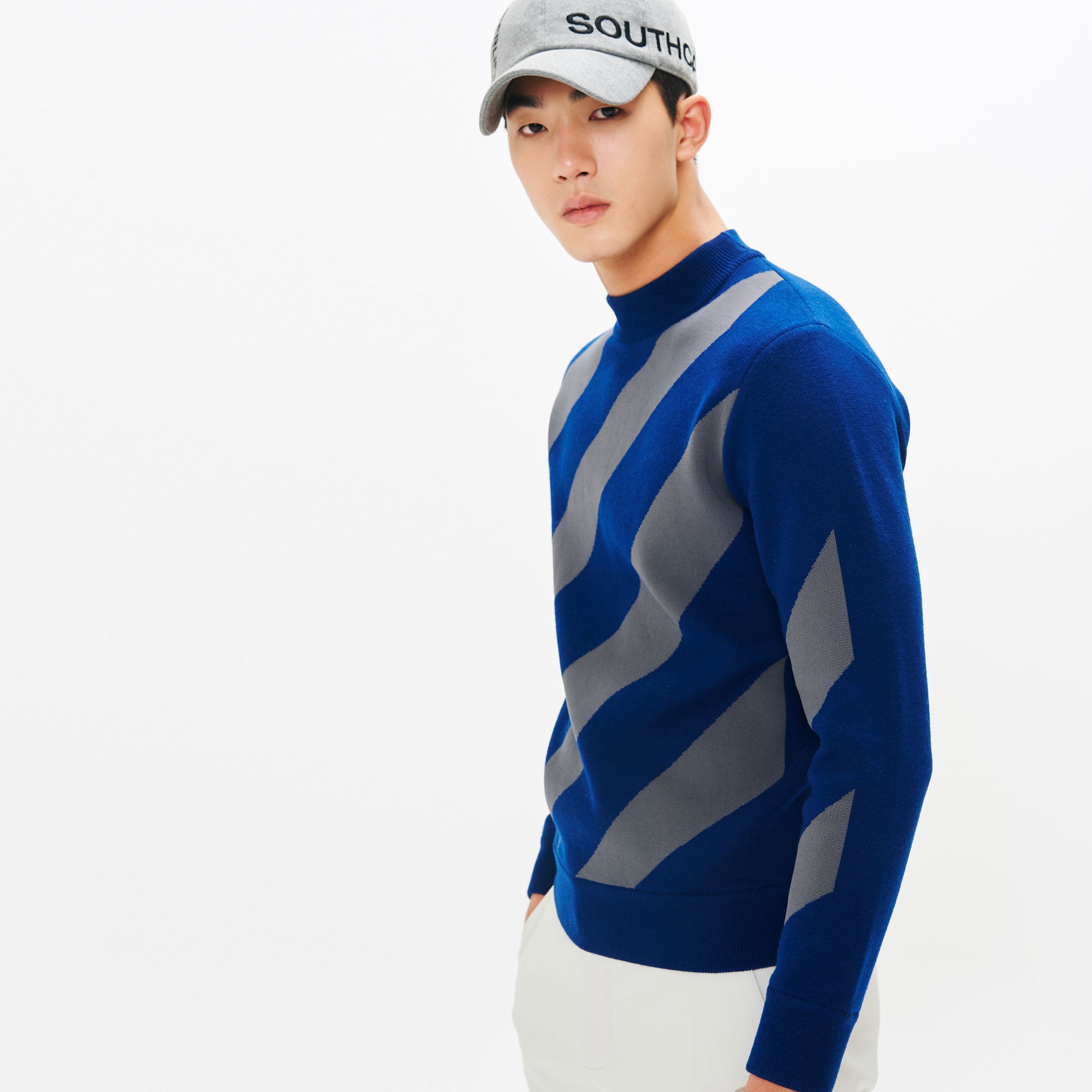 Men's color diagonal pullover knit - Navy