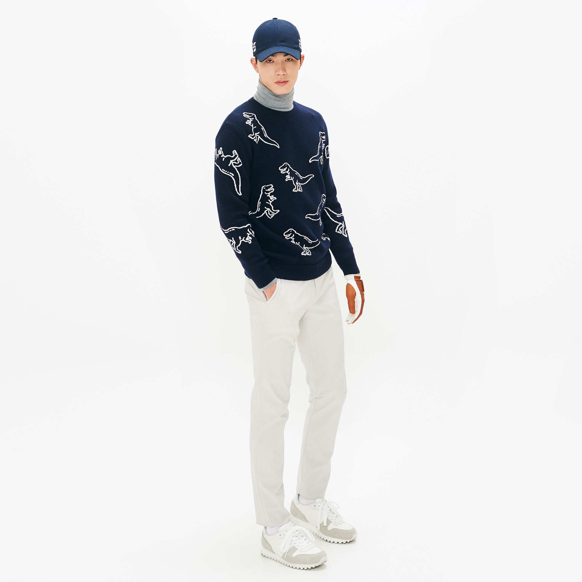 Men's Dinosaur Motif Knit - Dark Navy