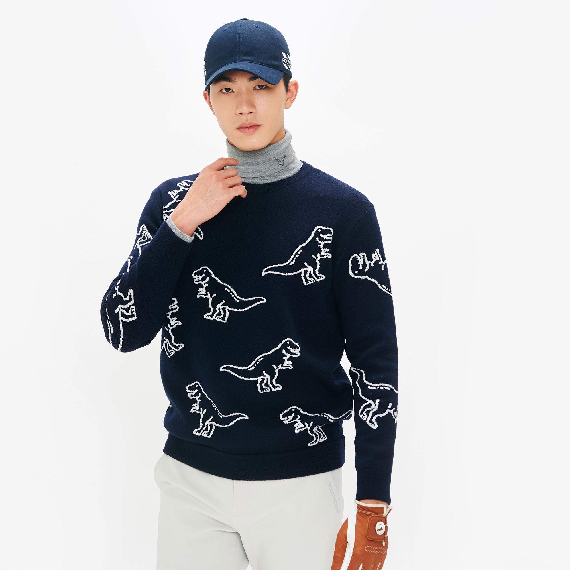 Men's Dinosaur Motif Knit - Dark Navy