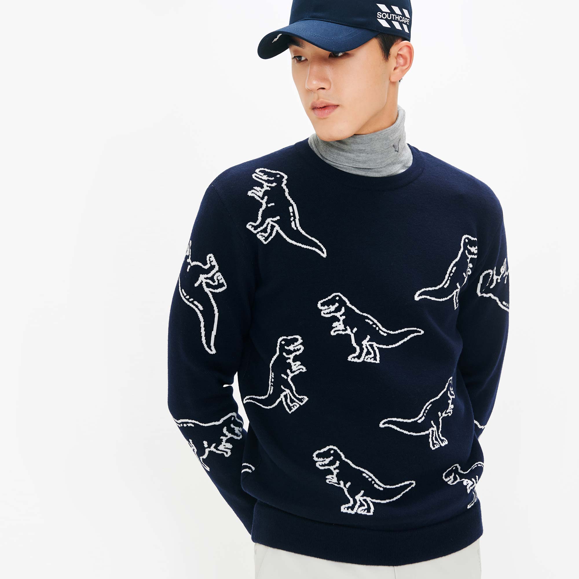 Men's Dinosaur Motif Knit - Dark Navy