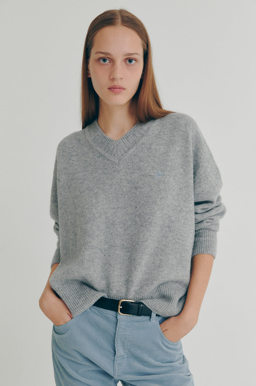 V-Neck Wool Sweater - Melange Gray