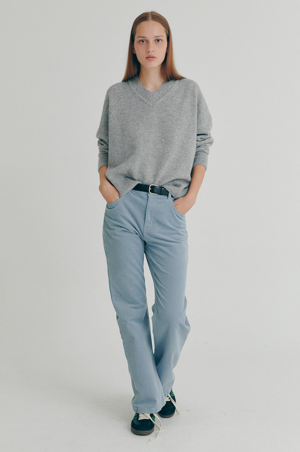 V-Neck Wool Sweater - Melange Gray