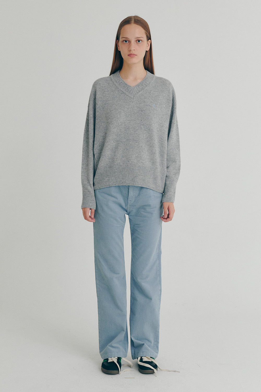 V-Neck Wool Sweater - Melange Gray