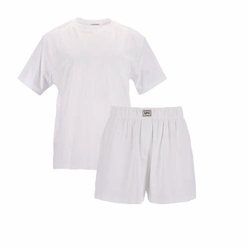 white silky cotton short set