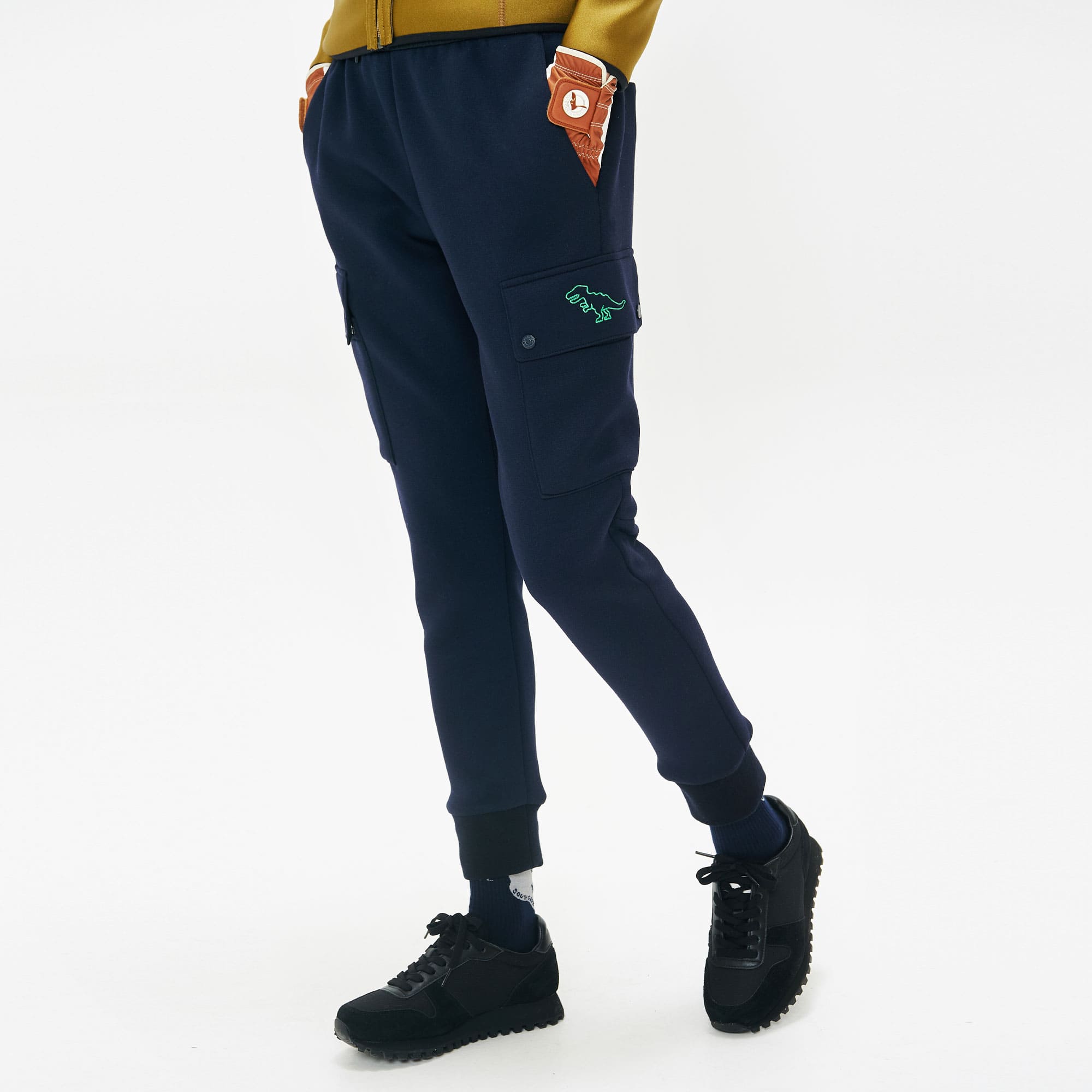 Women's Pocket Dinosaur Embroidered Jogger Pants - Navy