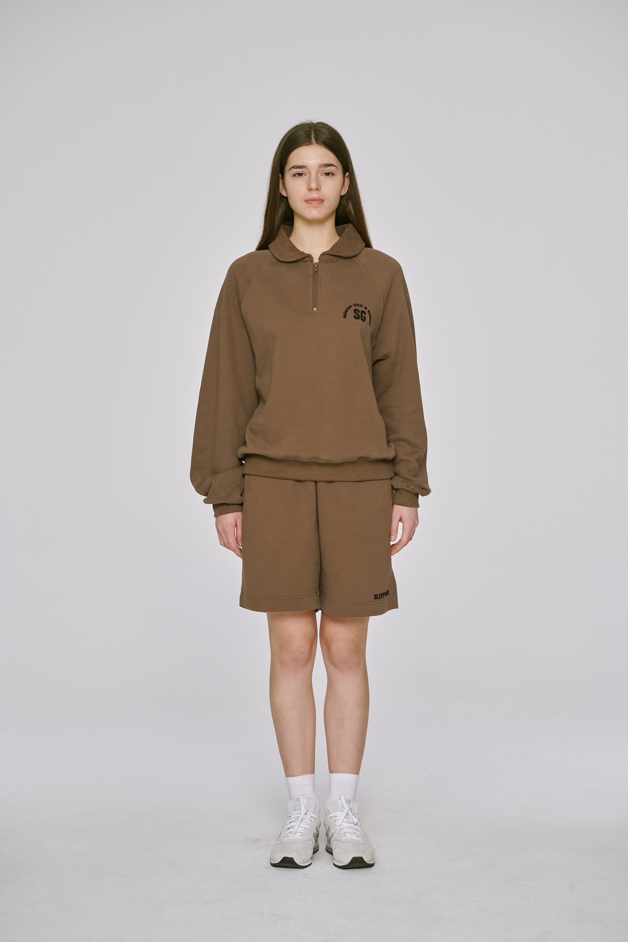 holiday brown quarter zip & half pants