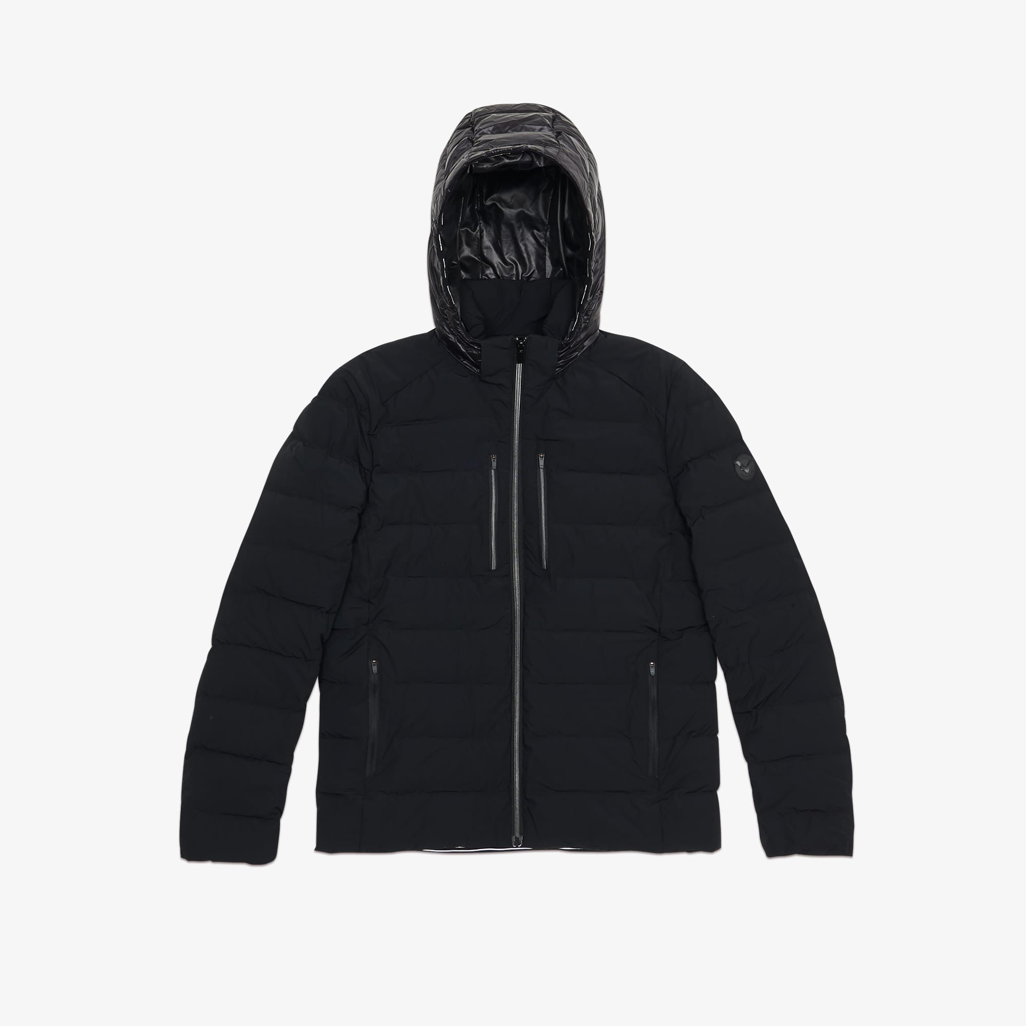 Men's color matching hooded down jumper - black