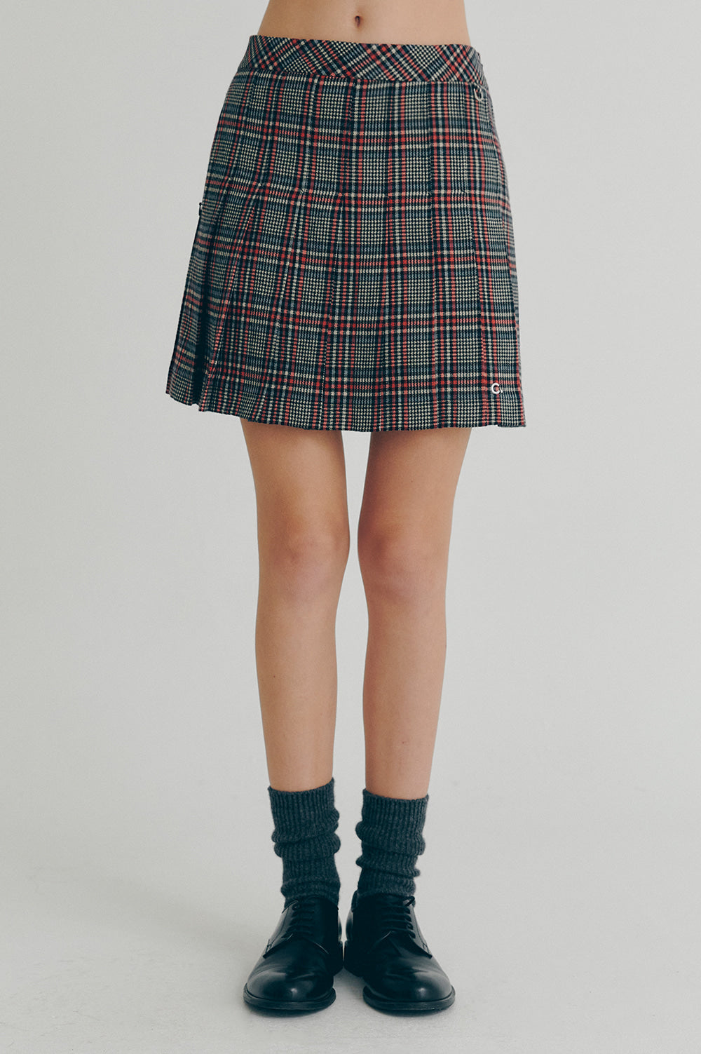 Check Pleated Skirt - Red