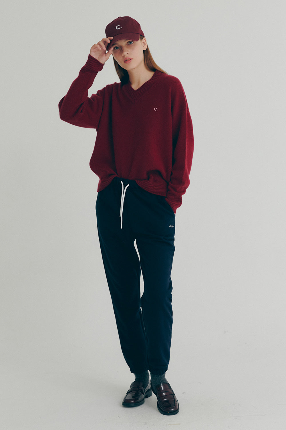 V-Neck Wool Sweater - Burgundy