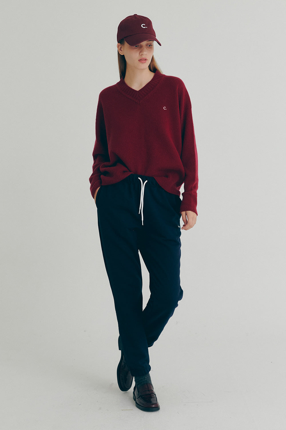 V-Neck Wool Sweater - Burgundy