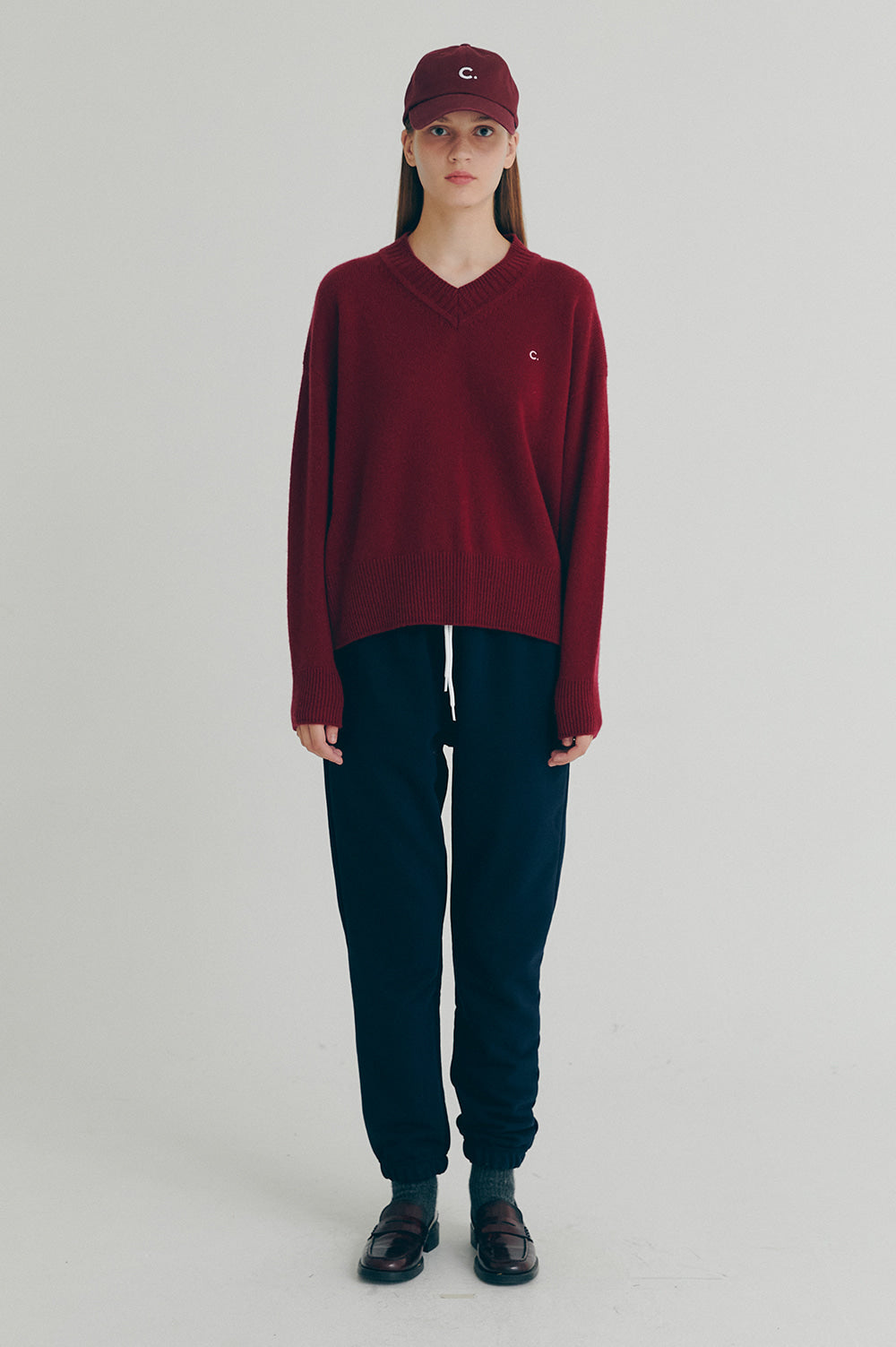 V-Neck Wool Sweater - Burgundy