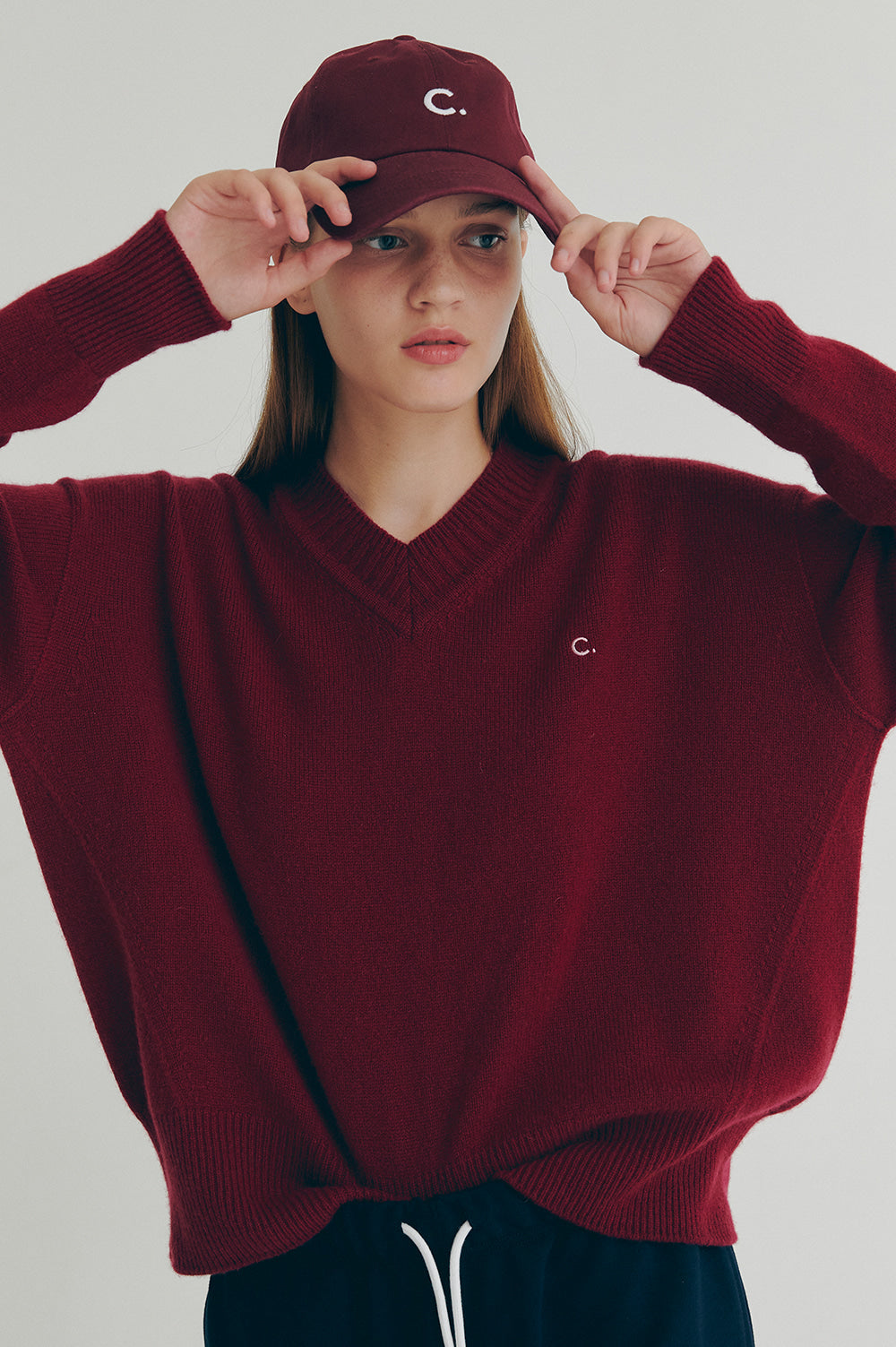 V-Neck Wool Sweater - Burgundy